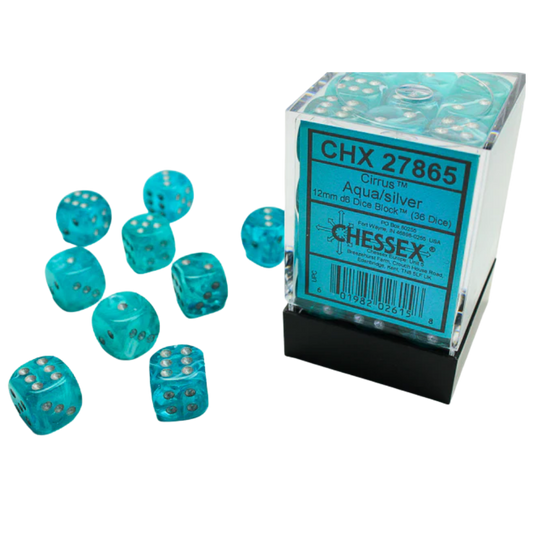 Chessex - 36D6 - Cirrus - Aqua/Silver Pips