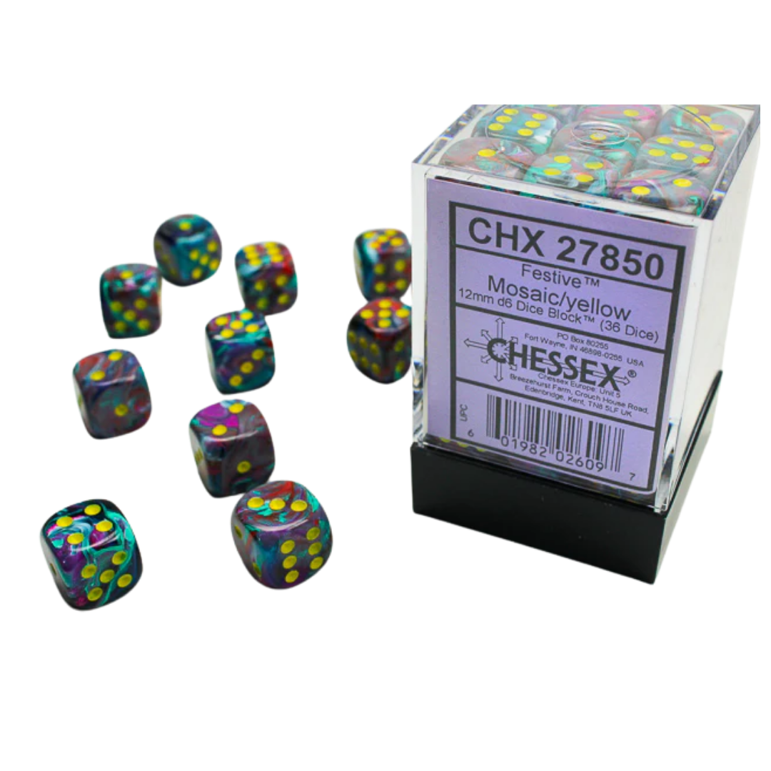 Chessex - 36D6 - Festive - Mosaic/Yellow Pips