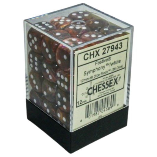 Chessex 36D6 Festive Symphony/White Pips dice set, high-quality six-sided dice with Symphony design and white pips for RPG and tabletop games.