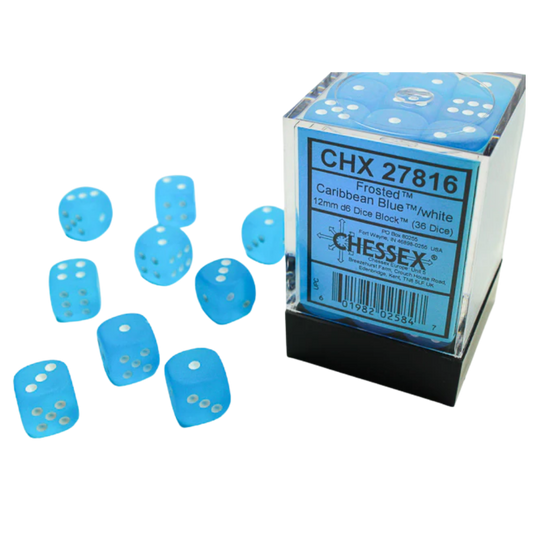 Chessex - 36D6 - Frosted - Caribbean Blue/White Pips
