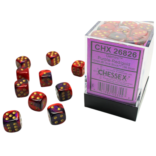 Chessex - 36D6 - Gemini - Purple-Red/Gold Pips