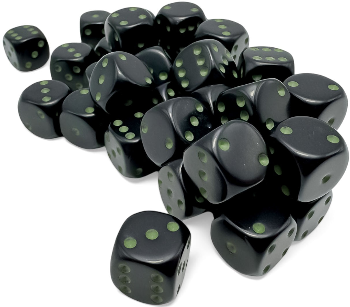 Chessex - 36D6 - Opaque - Black/Green Pips