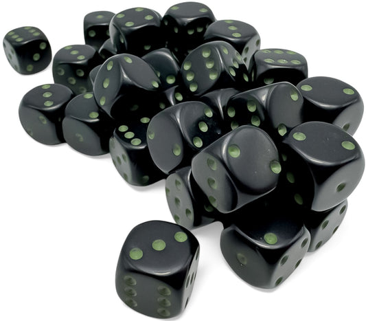 Chessex - 36D6 - Opaque - Black/Green Pips