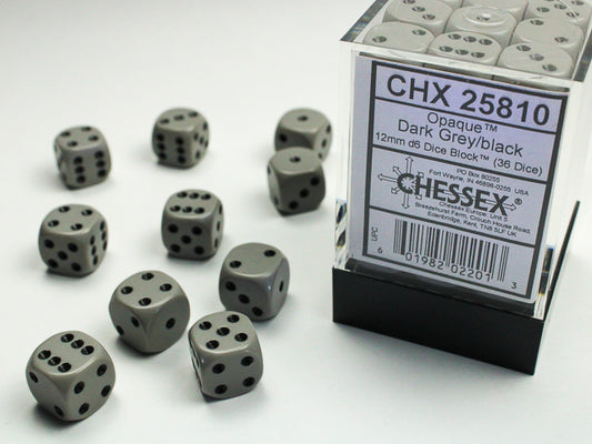 Chessex - 36D6 - Opaque - Dark Grey/Black Pips
