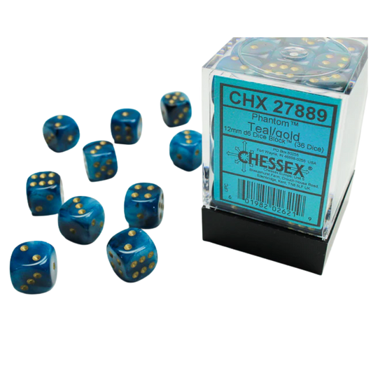 Chessex - 36D6 - Phantom - Teal/Gold Pips