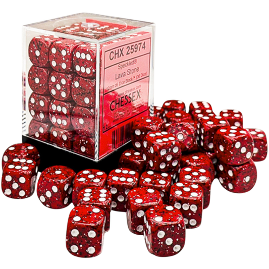 Chessex 36D6 Speckled Lava Stone six-sided dice with white pips for tabletop RPGs, board games, and wargaming