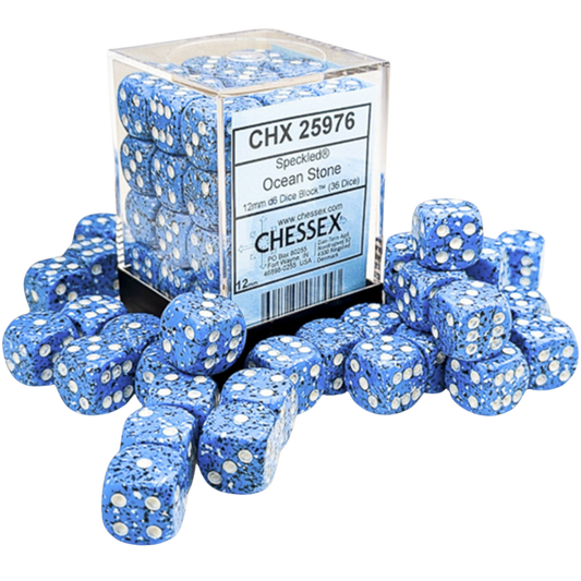 Chessex 36D6 Speckled Ocean Stone six-sided dice with white pips for tabletop RPGs, board games, and wargaming