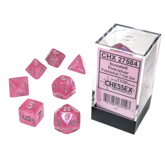 Chessex - 7PC - Borealis - Pink/Silver Numbers