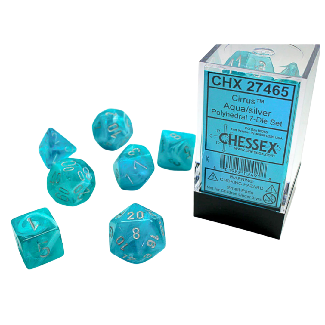 Chessex - 7PC - Cirrus - Aqua/Silver Numbers