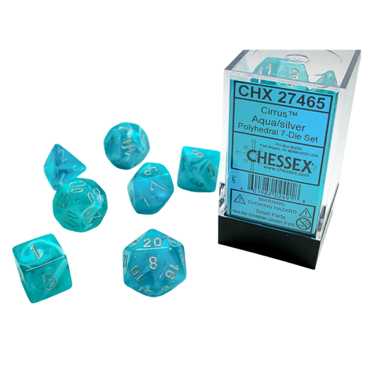 Chessex - 7PC - Cirrus - Aqua/Silver Numbers