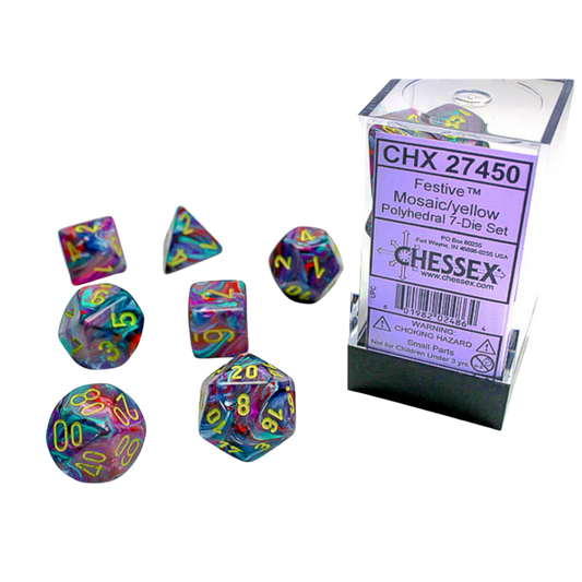 Chessex - 7PC - Festive - Mosaic/Yellow Numbers