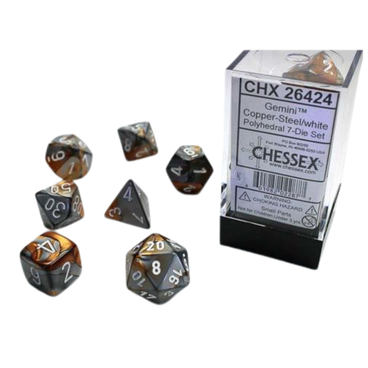 Chessex - 7PC - Gemini - Copper-Steel/White Numbers