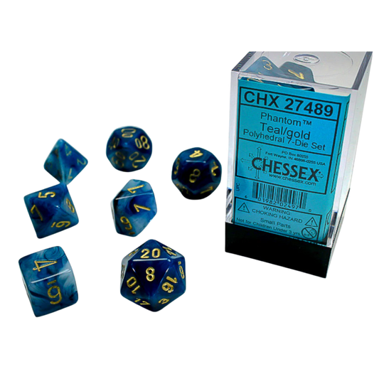 Chessex - 7PC - Phantom - Teal/Gold Numbers