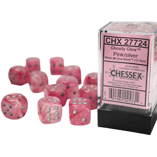 Chessex - 12D6 - Ghostly Glow - Pink/Silver Pips