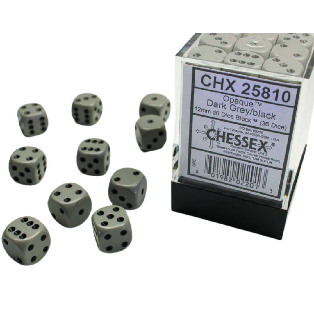 Chessex - 36D6 - Opaque - Dark Grey/Black Pips