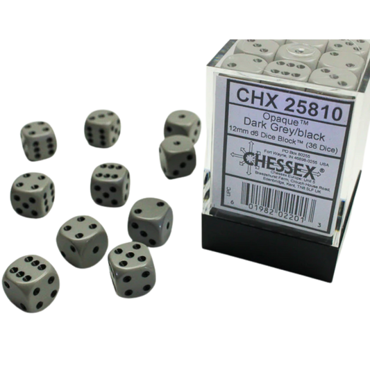 Chessex - 36D6 - Opaque - Dark Grey/Black Pips