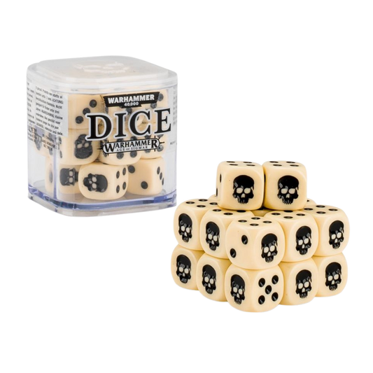 Citadel 12 mm dice set cube with 20 skull‑icon six‑sided dice in assorted colours. This image shows the beige dice variant.