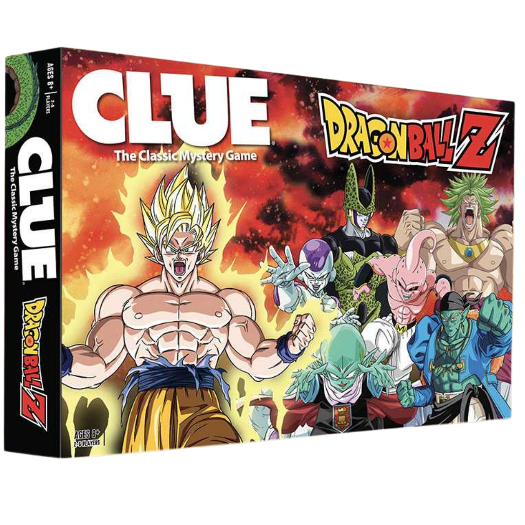 Dragon Ball Z CLUE board game featuring iconic characters and locations from the anime series.