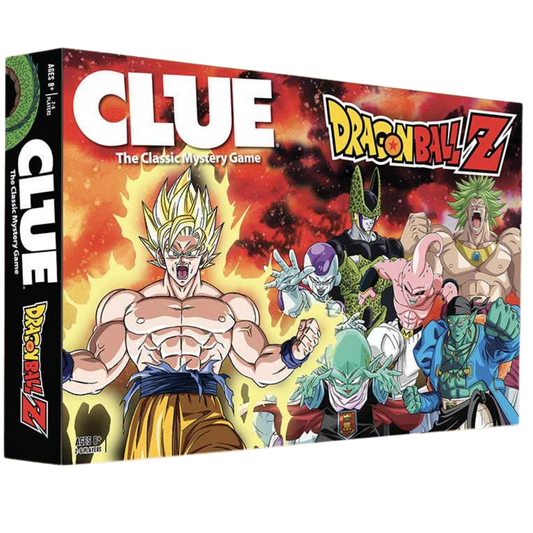 Dragon Ball Z CLUE board game featuring iconic characters and locations from the anime series.