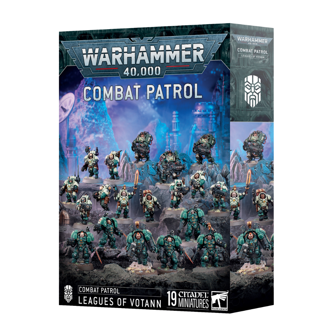 Combat Patrol Leagues of Votann box with Einhyr Champion, Hearthguard, Thunderkyn, and Hearthkyn Warriors