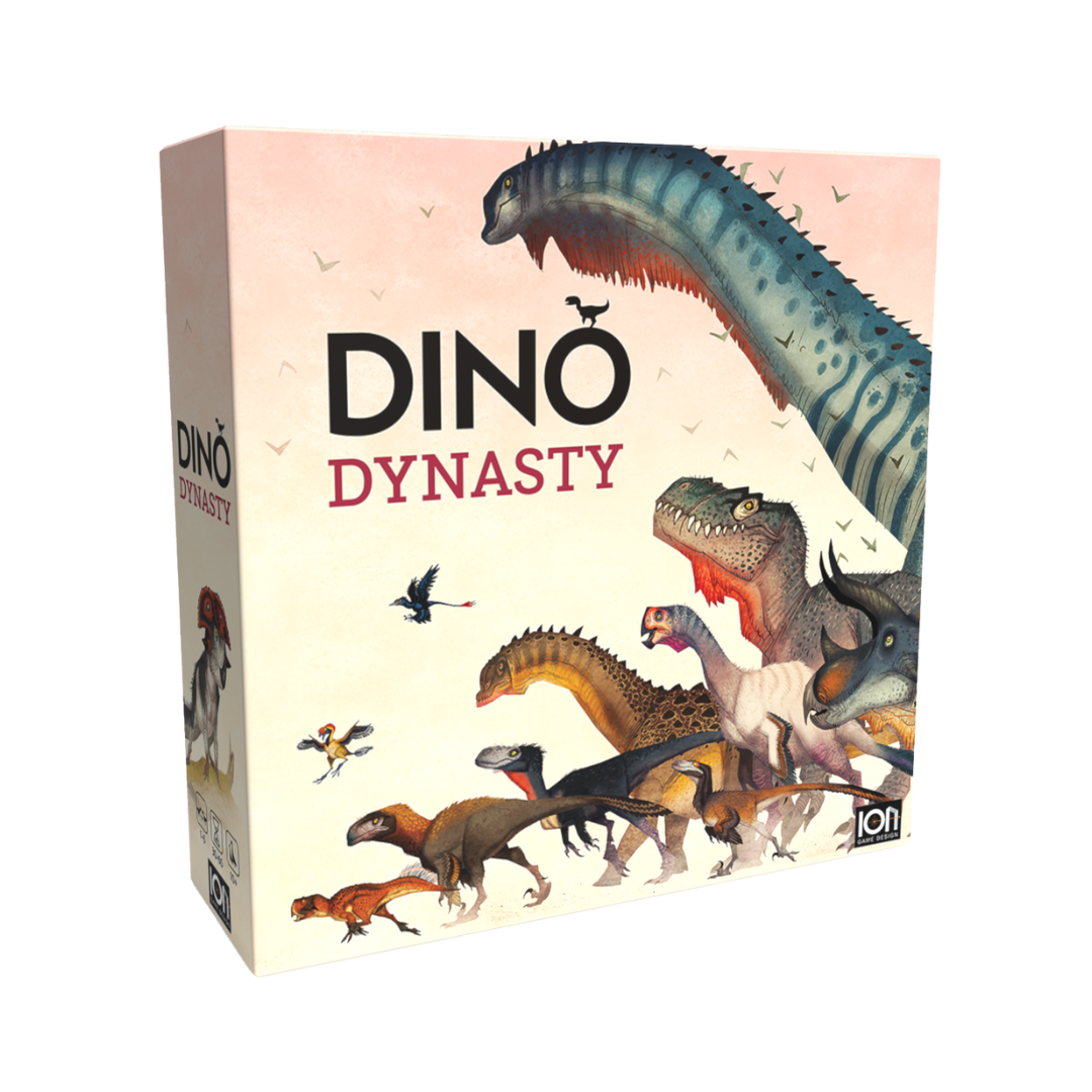 Dino Dynasty board game, strategic dinosaur survival game for 2–6 players featuring evolving challenges and campaign play in a dynamic Cretaceous world.