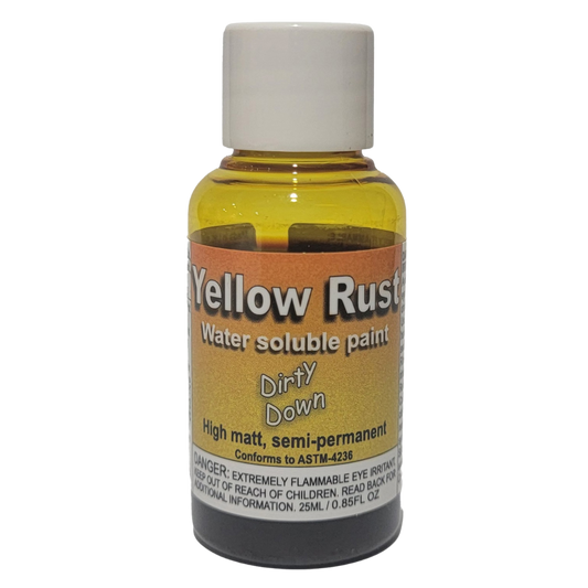 Dirty Down Yellow Rust 25ml bottle weathering paint for bright fresh rust on miniatures, vehicles, and hobby terrain