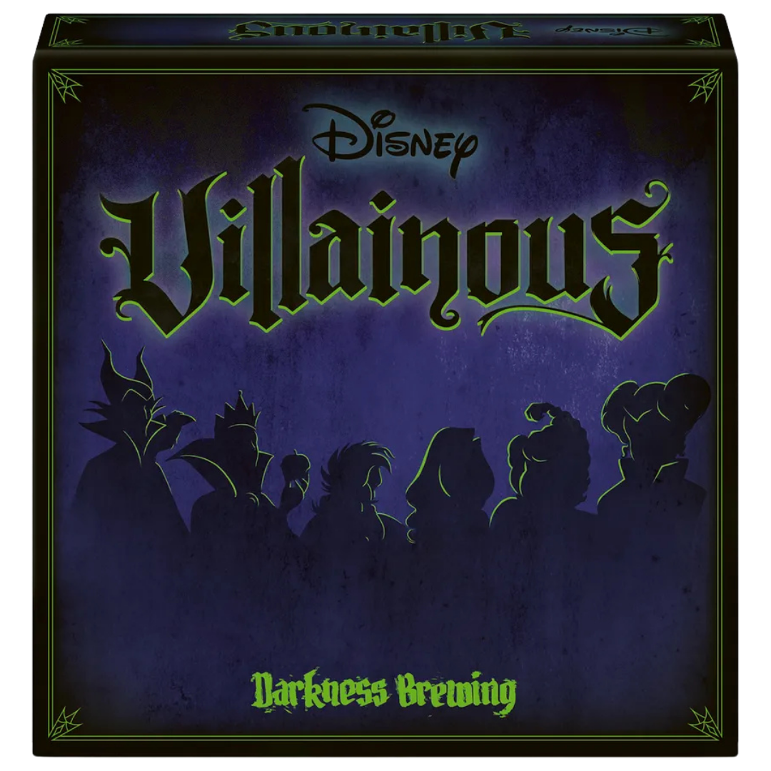 Disney Villainous Darkness Brewing strategy board game featuring four iconic Disney witches.
