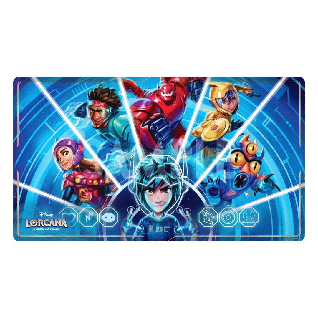 Disney Lorcana Archazia’s Island Playmat featuring Baymax with a smooth fabric surface for trading card games.