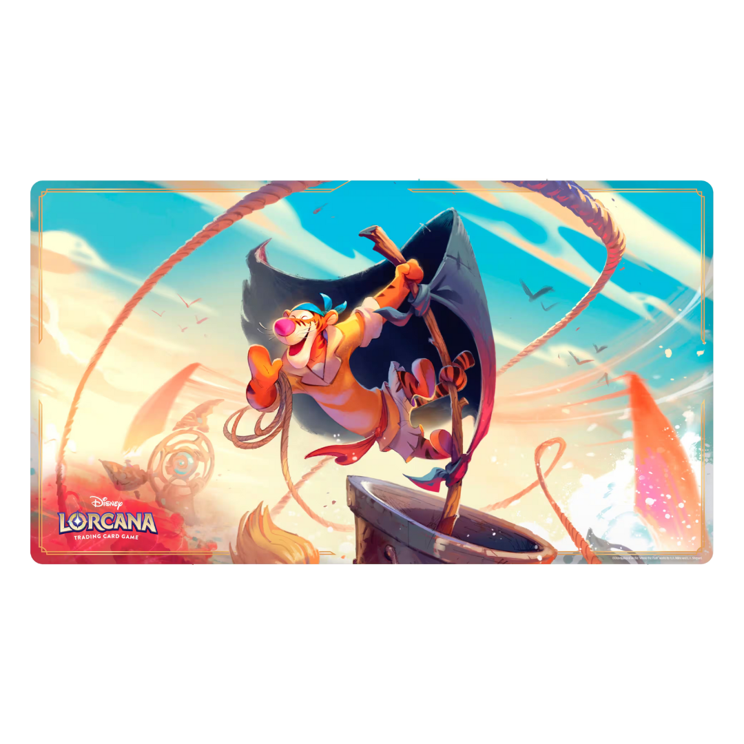 Disney Lorcana Archazia’s Island Playmat featuring Tigger artwork with a smooth fabric surface for card games.