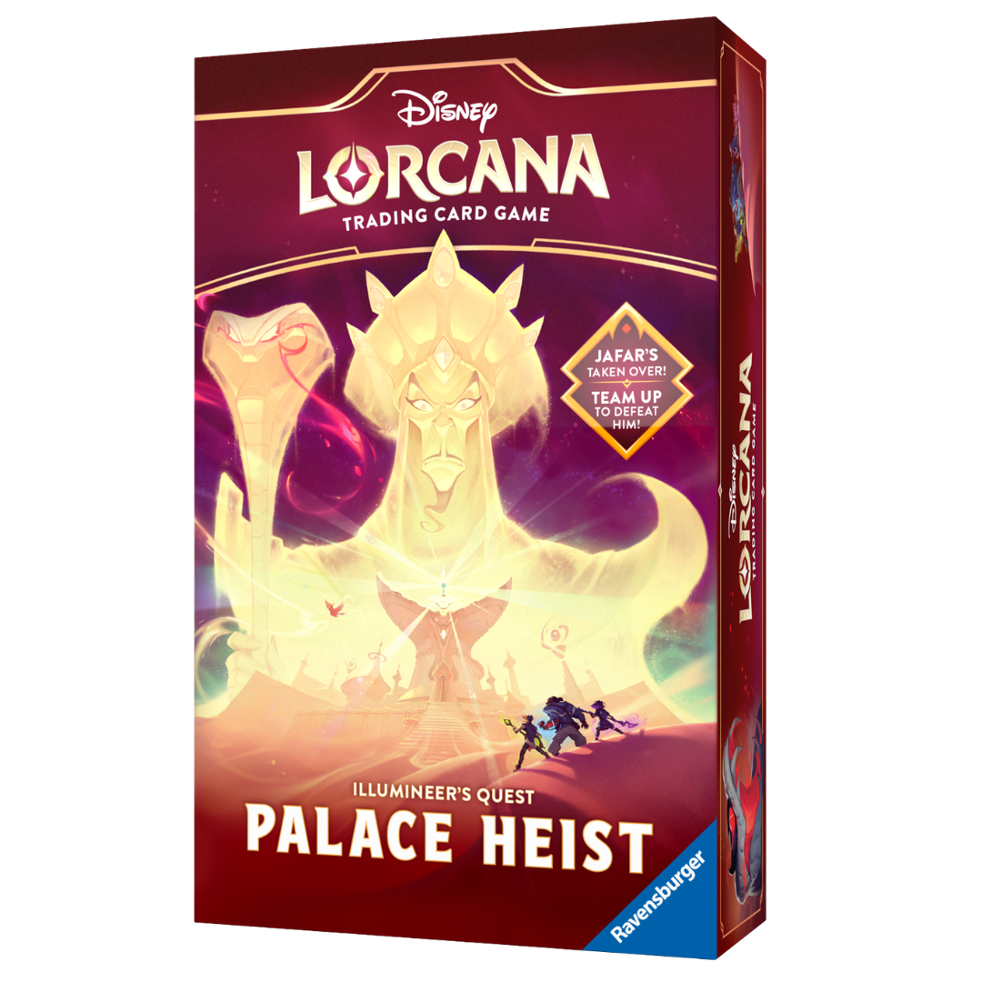 Disney Lorcana Reign of Jafar Illumineer's Quest Palace Heist, cooperative quest set with exclusive cards and story-driven gameplay for Disney Lorcana fans.







