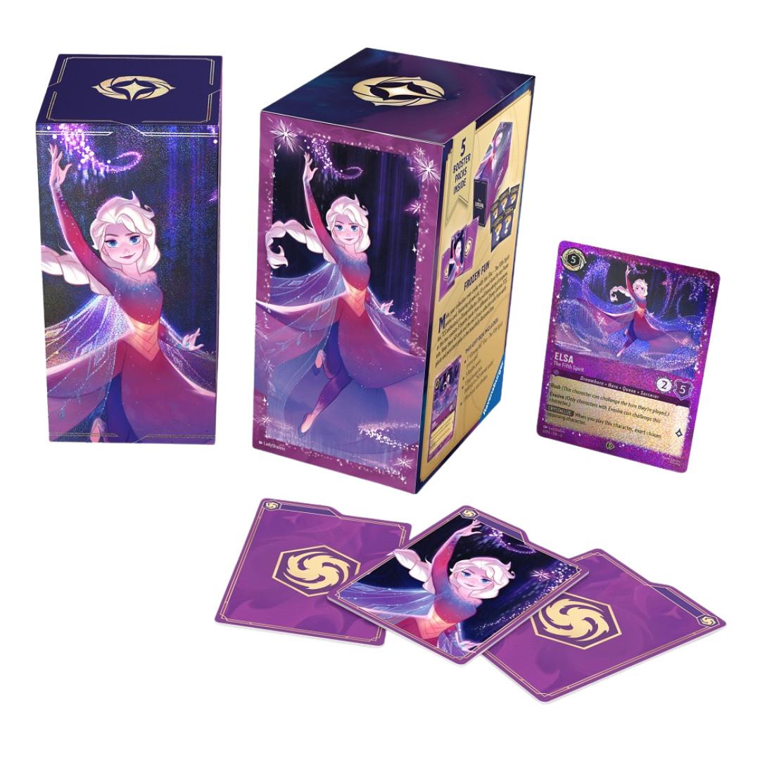 Disney Lorcana Elsa Gift Set with foil cards and booster packs in display packaging