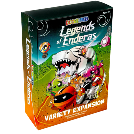 Doomlings Legends of Enderas expansion box art, 120 new cards for Doomlings card game