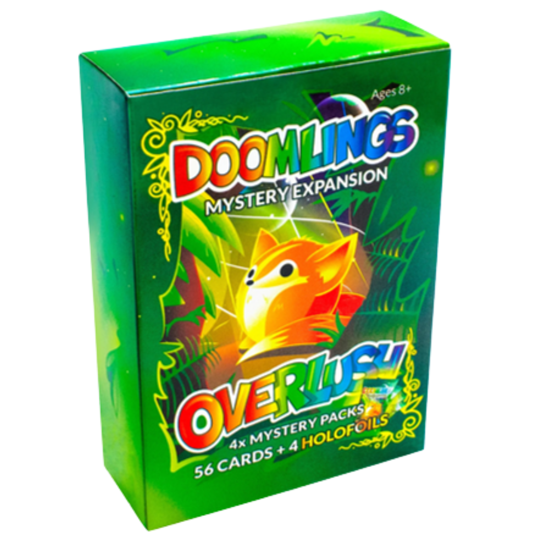 Doomlings Overlush Mystery 4-Pack Box, expansion with four sealed packs and 60 cards total, for the Doomlings card game
