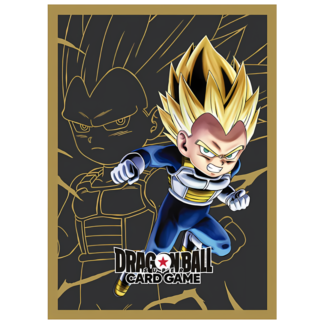Dragon Ball Super Vegeta manga sleeve pack with chibi Vegeta art and gold border