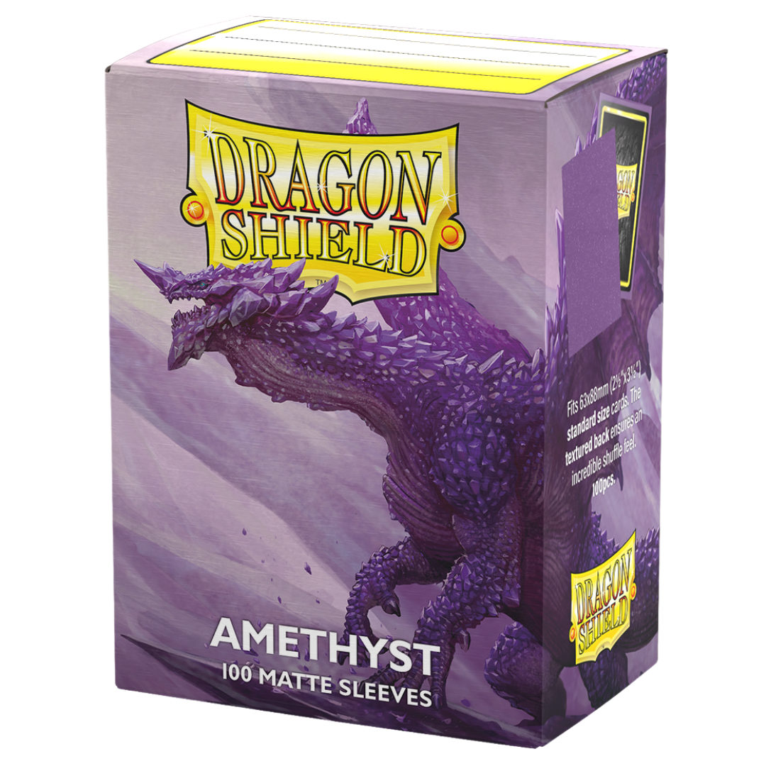 Dragon Shield Matte Amethyst Sleeves – 100-count box of premium, durable, standard-sized card sleeves with a smooth matte finish.