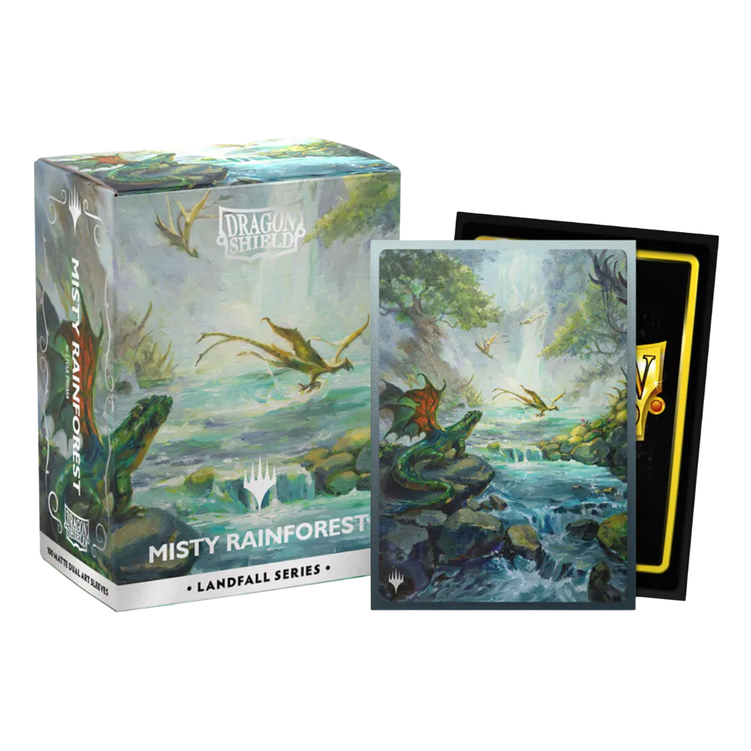 Dragon Shield Dual Matte Art Landfall Series Misty Rainforest card sleeves pack of 100 for Magic the Gathering and Pokémon decks