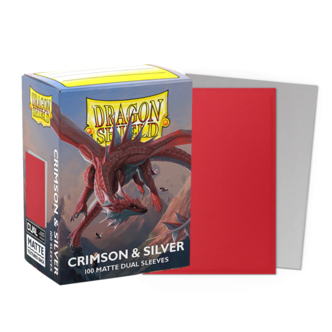 Dragon Shield Matte Dual Crimson and Silver 100ct standard size card sleeves for MTG and Pokémon decks