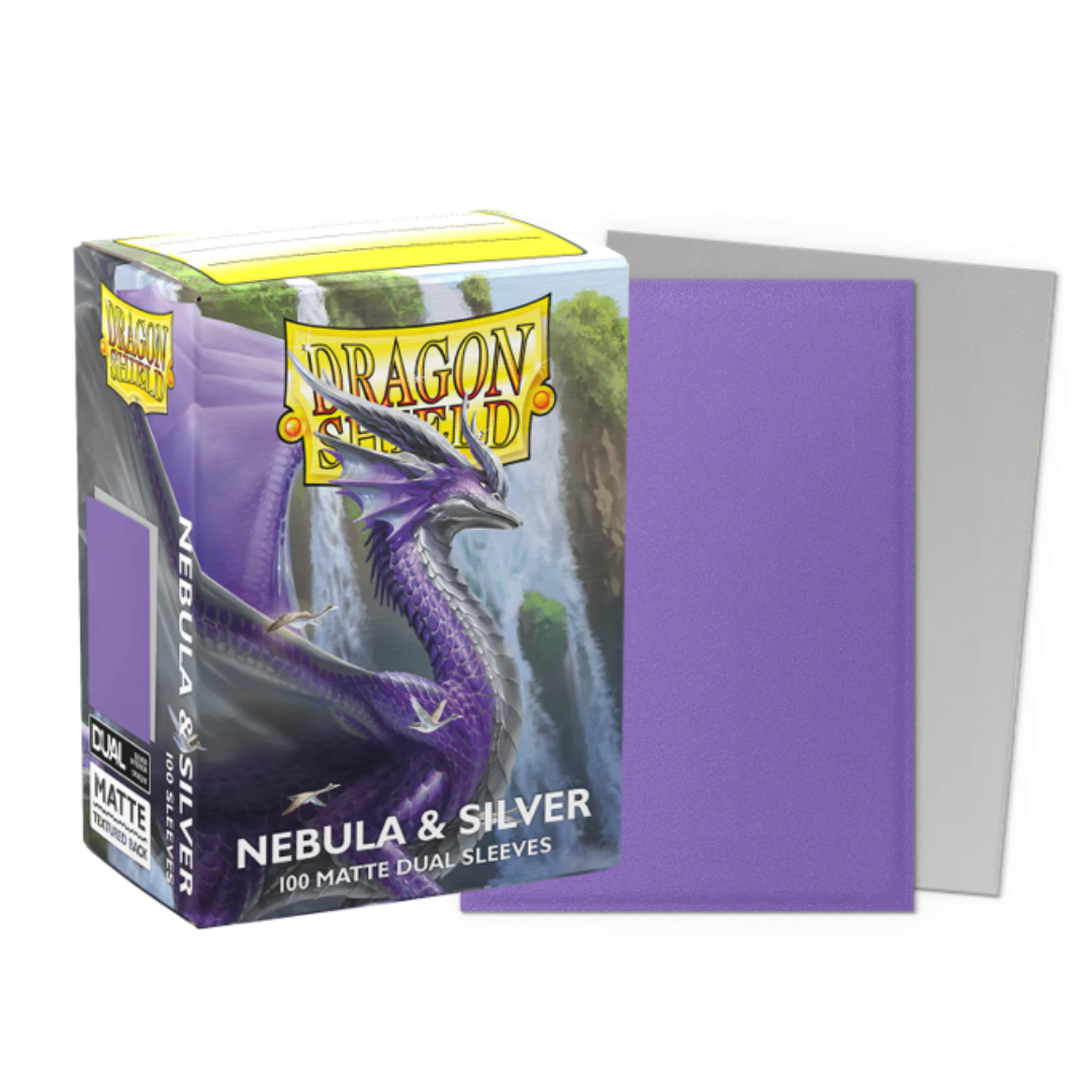 Dragon Shield Matte Dual Nebula and Silver 100ct standard size card sleeves for MTG and Pokémon decks