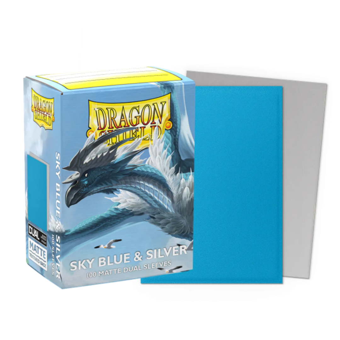 Dragon Shield Matte Dual Sky Blue and Silver 100ct standard size card sleeves for MTG and Pokémon decks