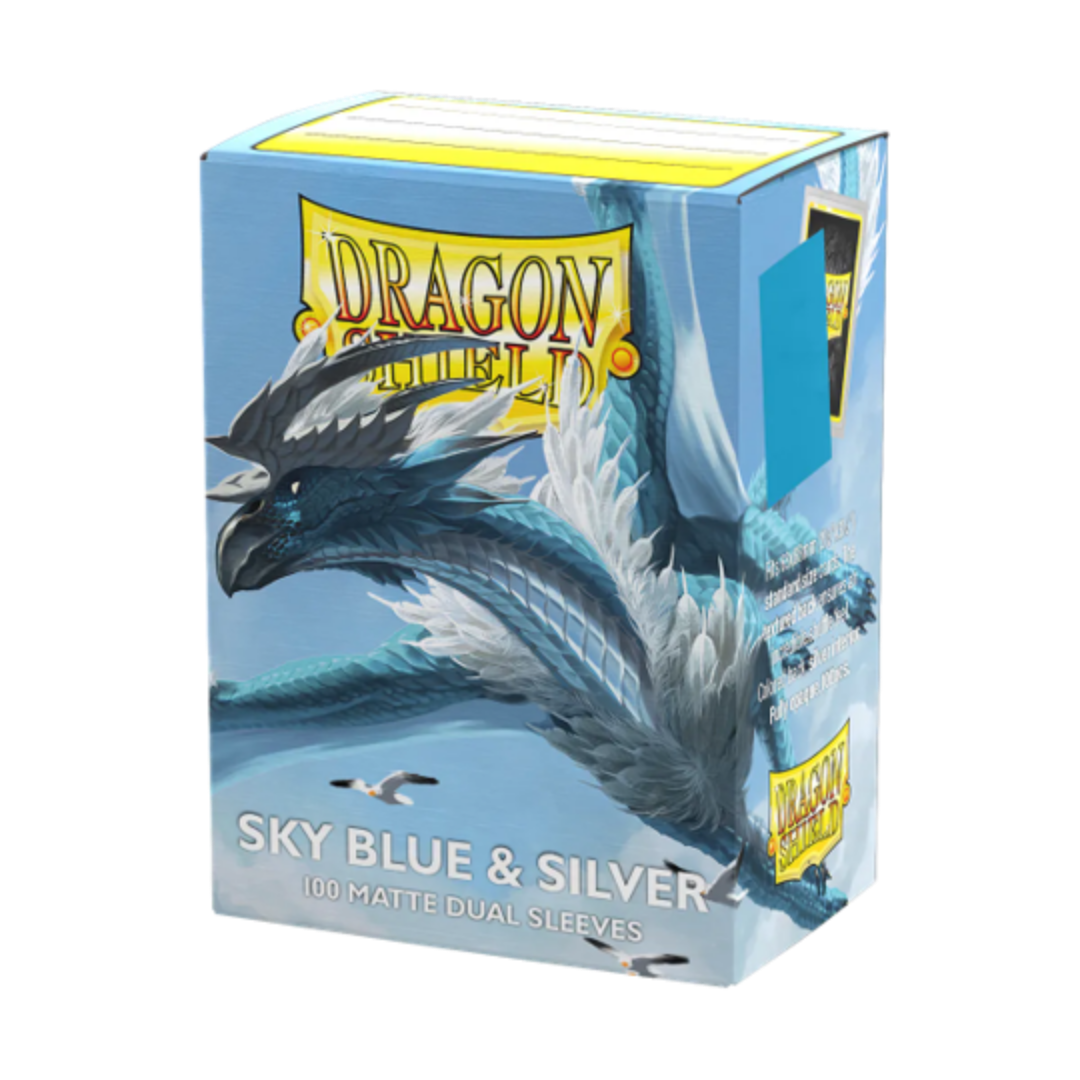 Dragon Shield Matte Dual Sky Blue and Silver 100ct standard size card sleeves for MTG and Pokémon decks