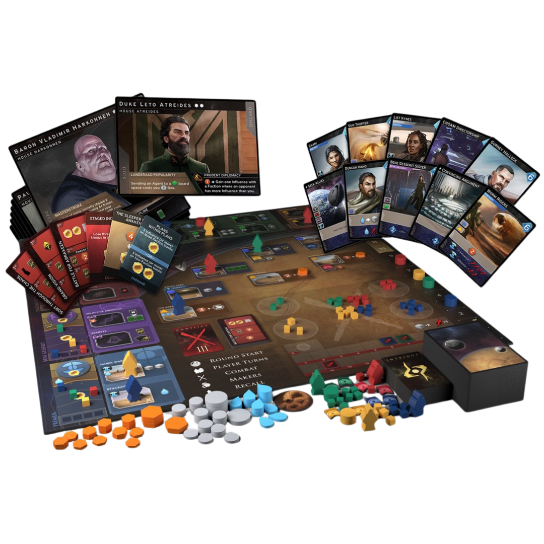 Dune Imperium board game with cards, board, and strategy gameplay