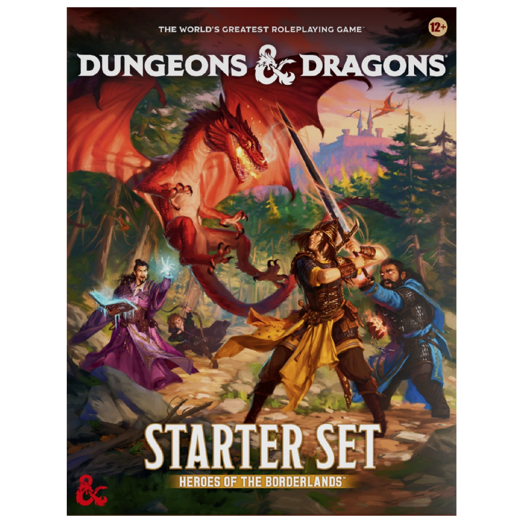 Dungeons and Dragons 2024 Heroes of the Borderlands Starter Set box cover with dragon battle scene