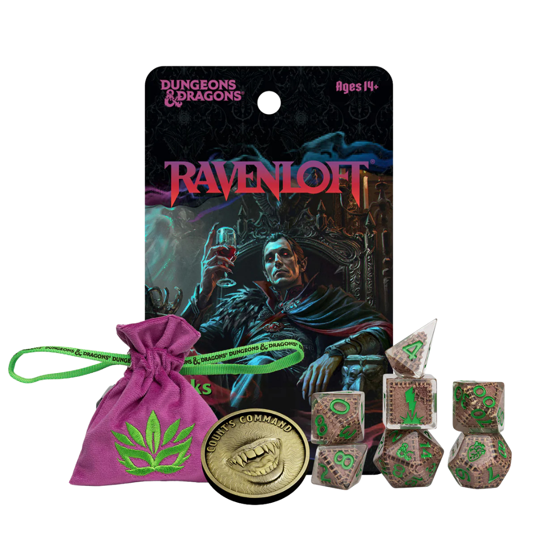 Dungeons and Dragons Mists of Ravenloft Treasure Packs with dice bag and metal coin