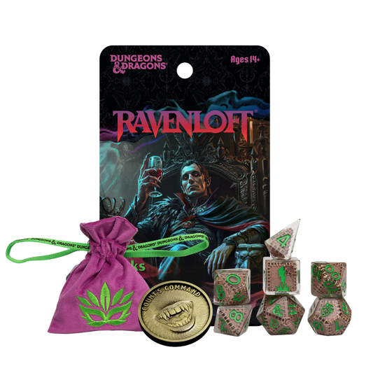 Dungeons and Dragons Mists of Ravenloft Treasure Packs with dice bag and metal coin