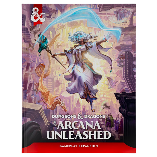 Dungeons & Dragons Arcana Unleashed gameplay expansion book featuring a spellcaster surrounded by arcane magic.