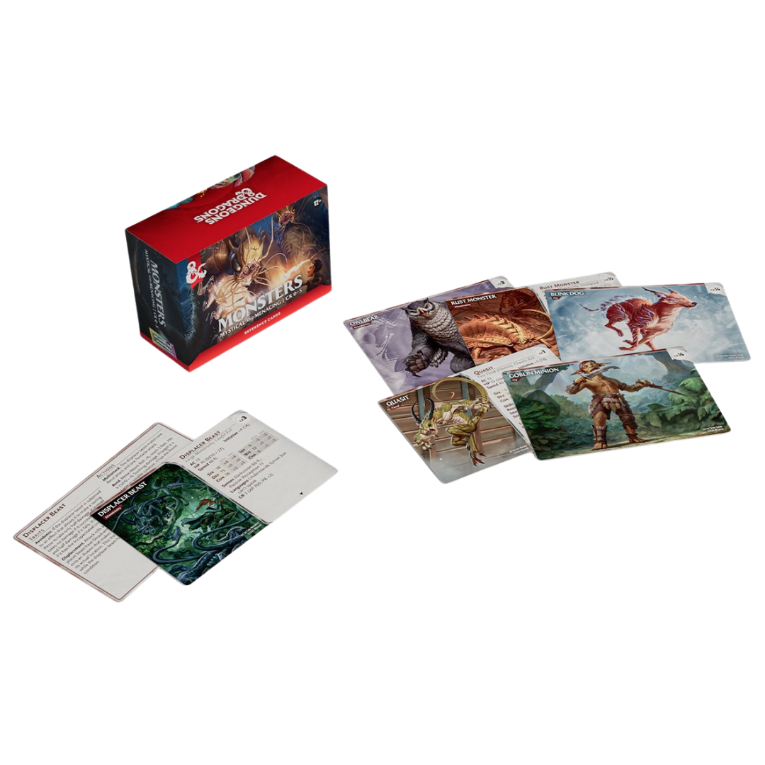Dungeons and Dragons Mystical and Menacing CR 0 to 5 monster reference cards with storage box
