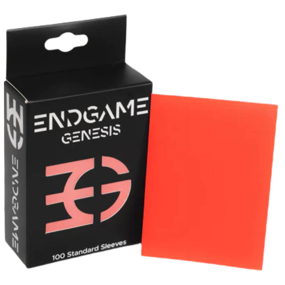 Endgame Genesis Sleeves Poppy Red with bold red backing, premium durability, and smooth shuffle for high-level trading card game play

