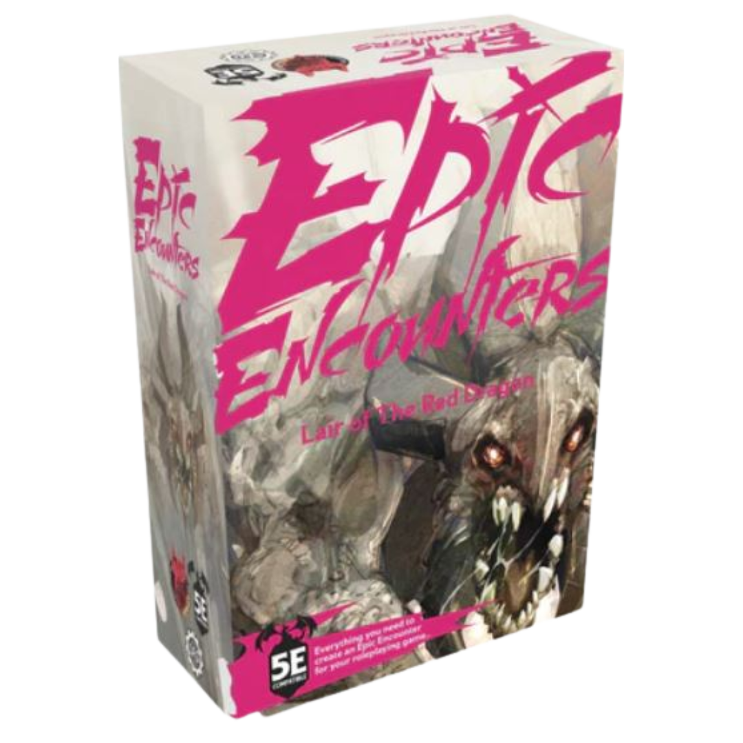 Epic Encounters Lair of the Red Dragon box set, 5E-compatible boss encounter with huge red dragon miniature and full adventure module.


