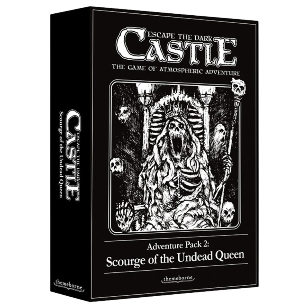 Escape the Dark Castle Scourge of the Undead Queen expansion, gothic horror card game add-on with new boss, chapters, and items.

