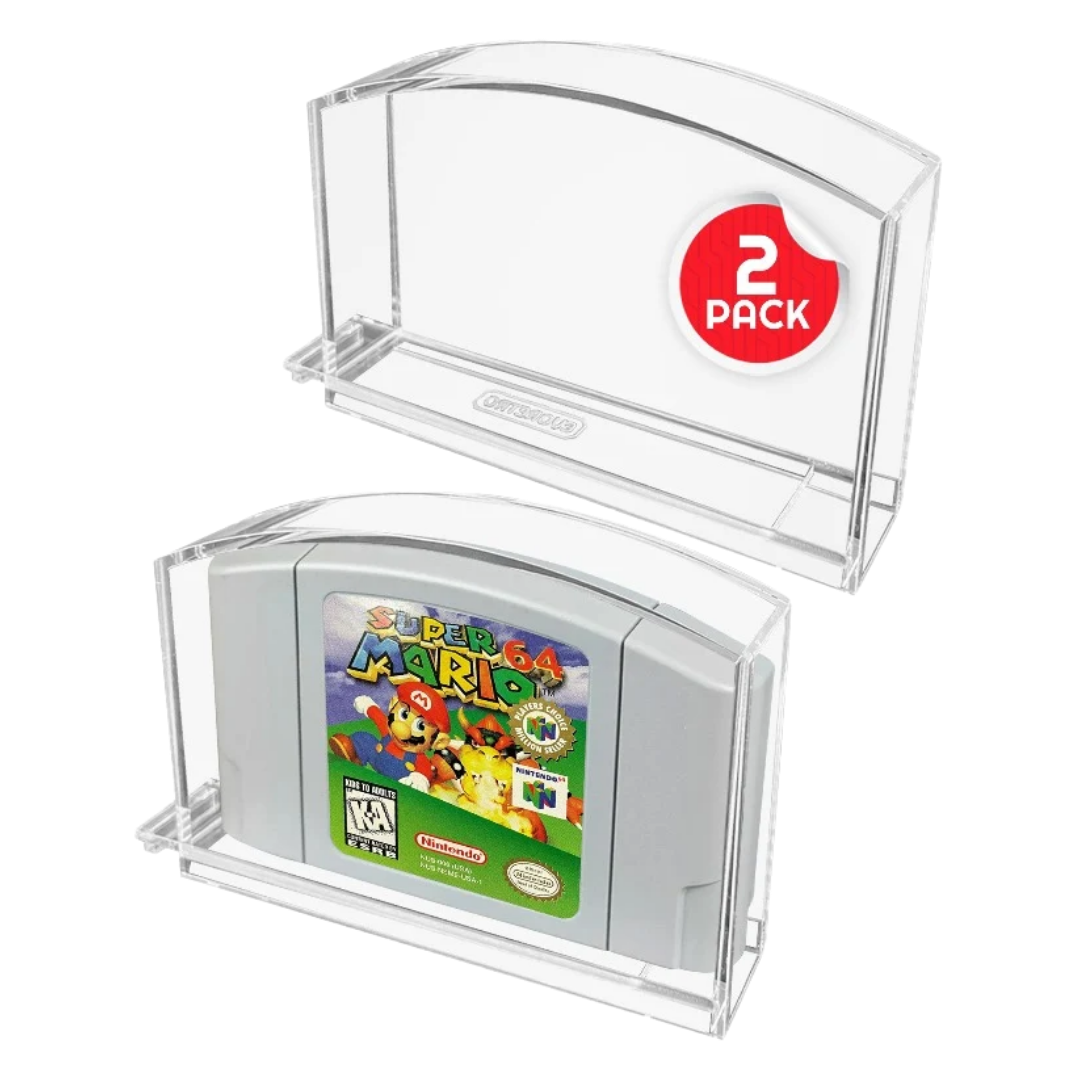 Evoretro clear acrylic protectors for Nintendo 64 cartridges with sliding bases, pack of two